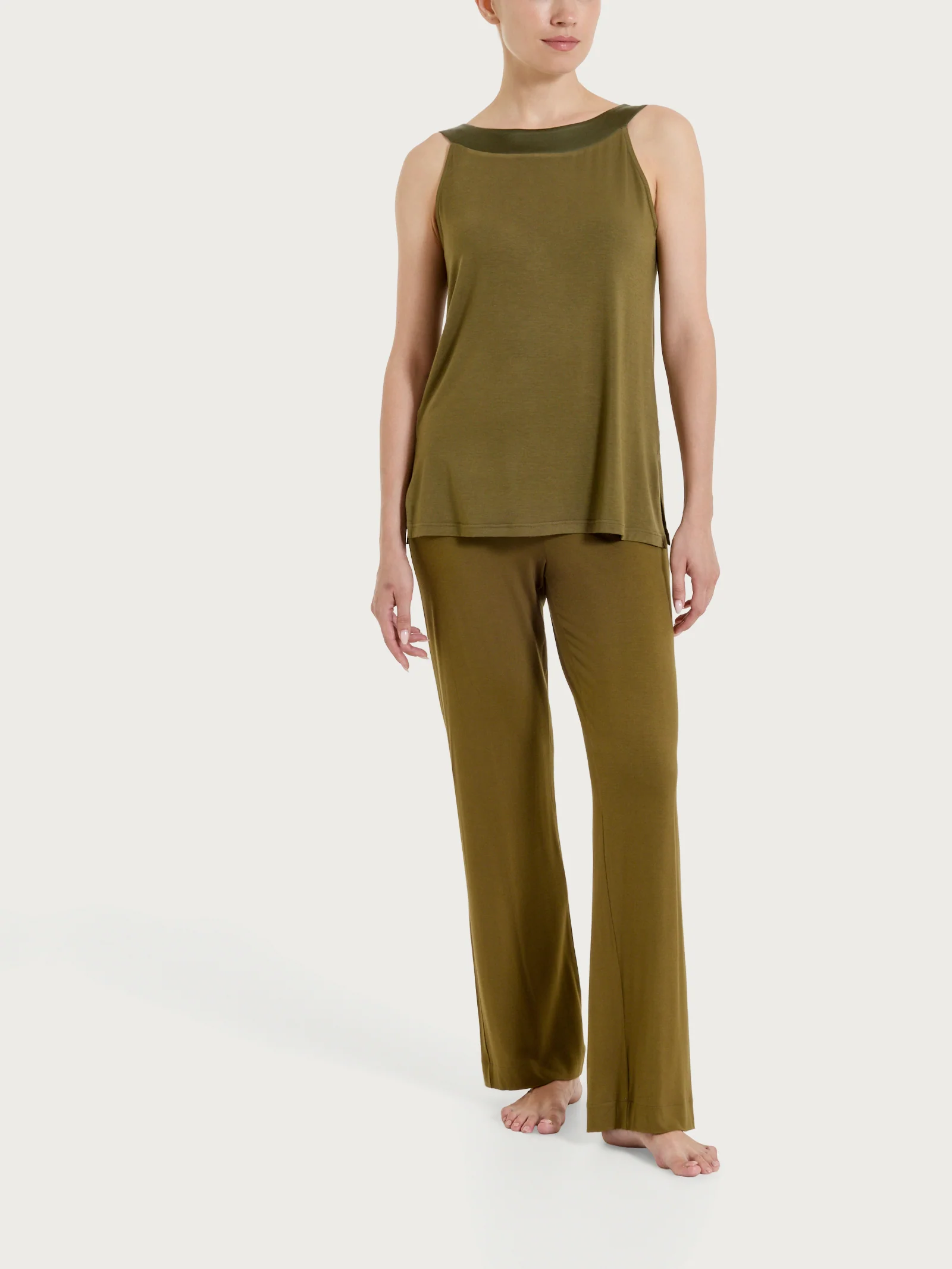 Top con collo a sviluppo circolare in Viscosa Summer - Dark Olive - Image 4