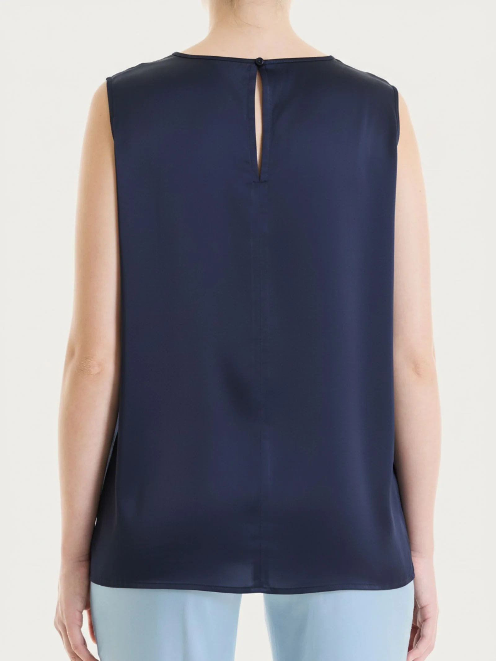 Top con spalla larga in Stretch Satin - Bleu - Image 2