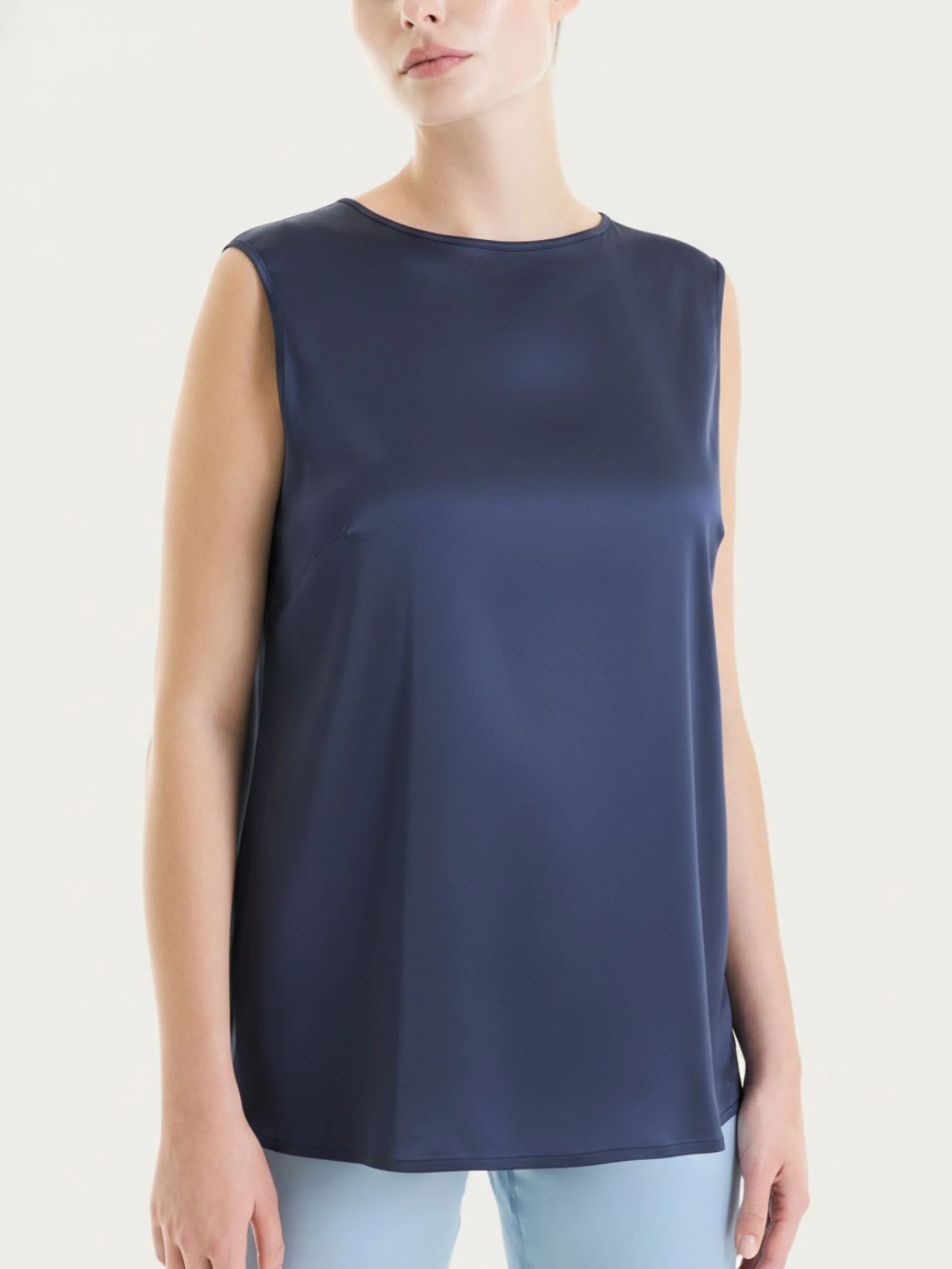 Top con spalla larga in Stretch Satin - Bleu - Image 4