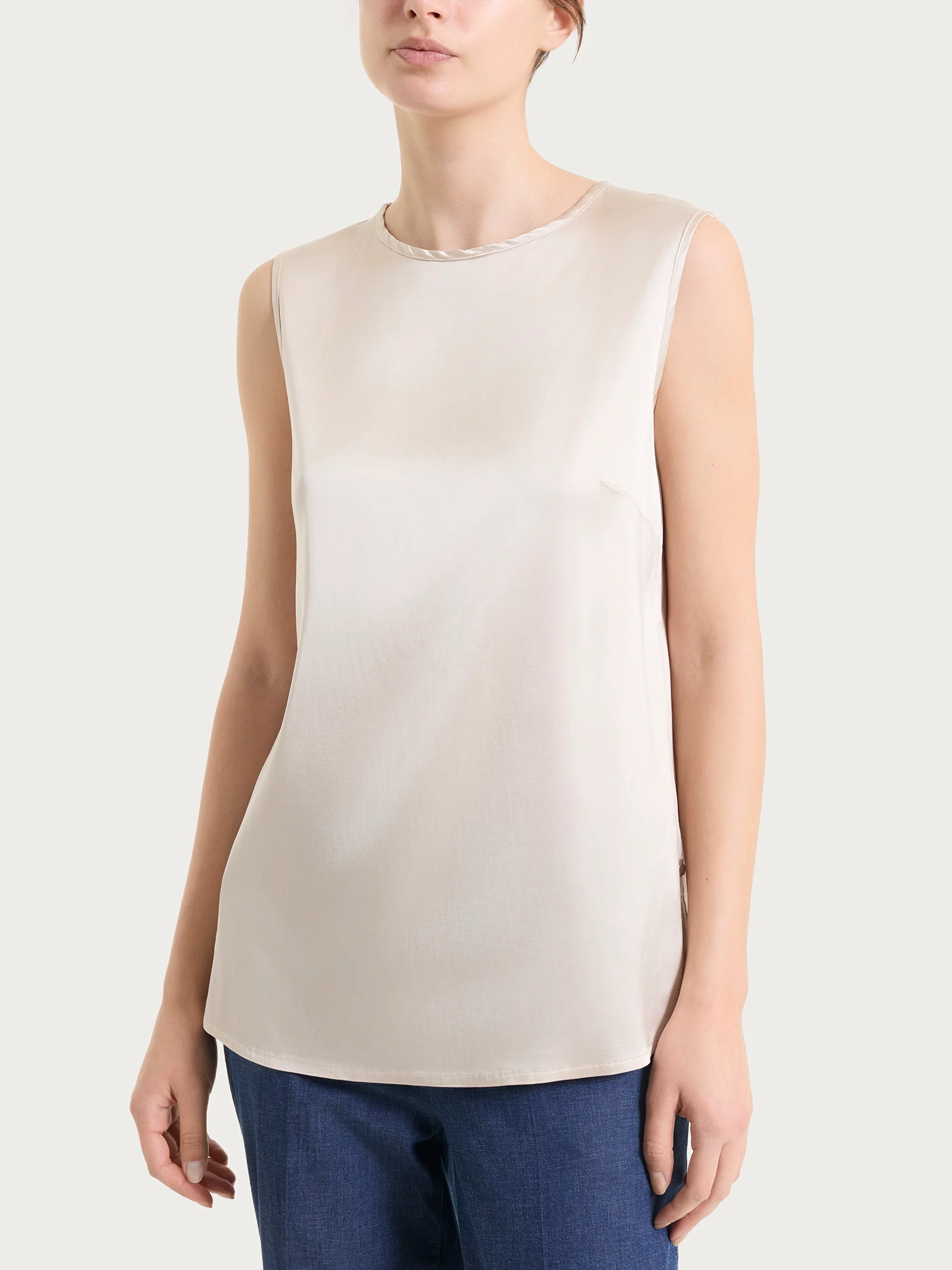 Top con spalla larga in Stretch Satin - Champignon