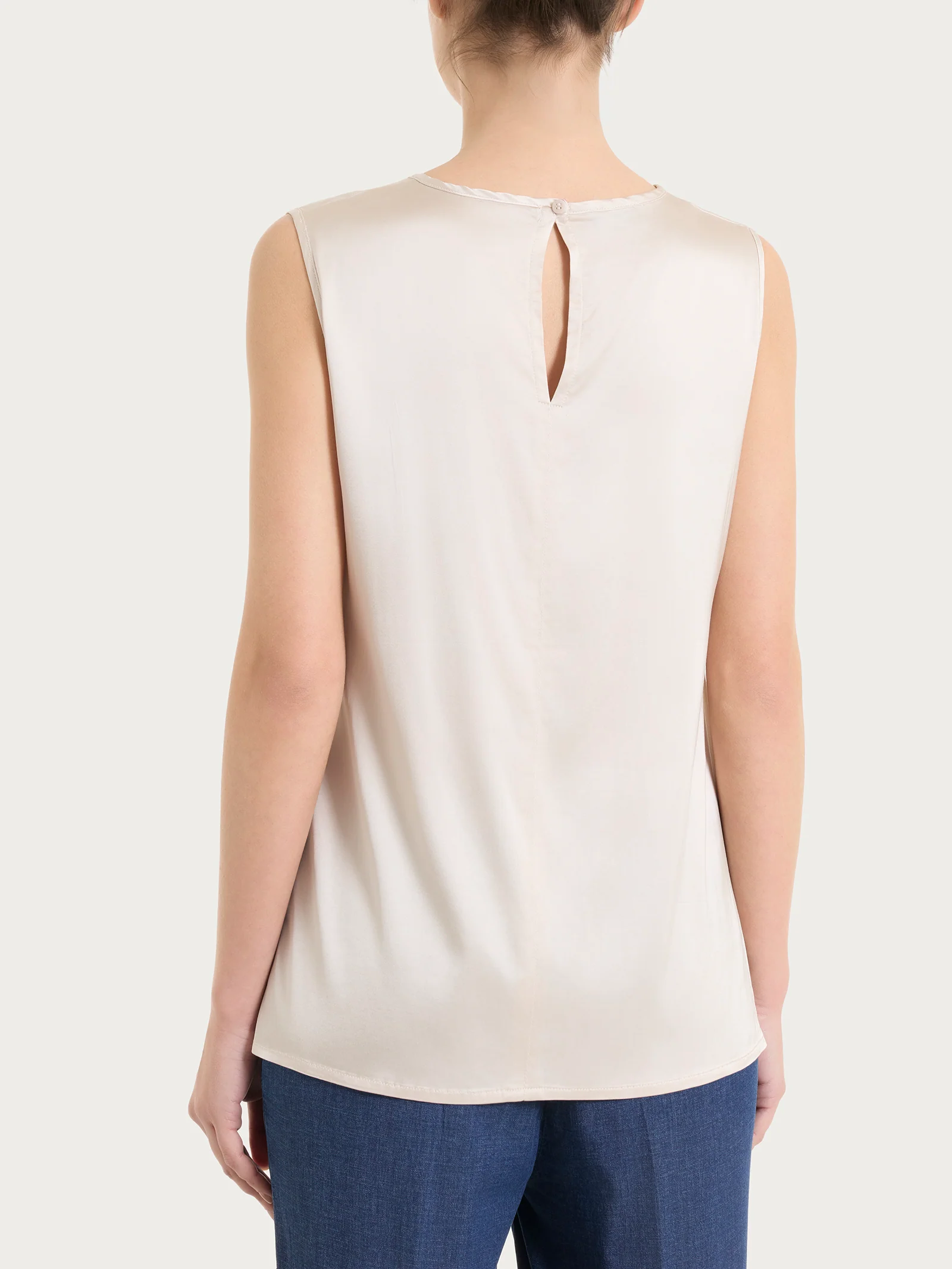 Top con spalla larga in Stretch Satin - Champignon - Image 2