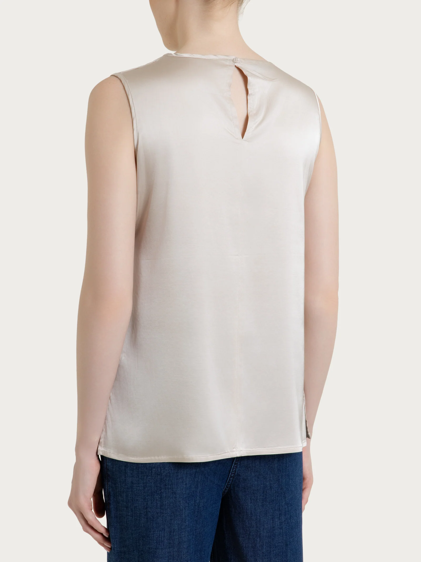 Top con spalla larga in Stretch Satin - Champignon - Image 3