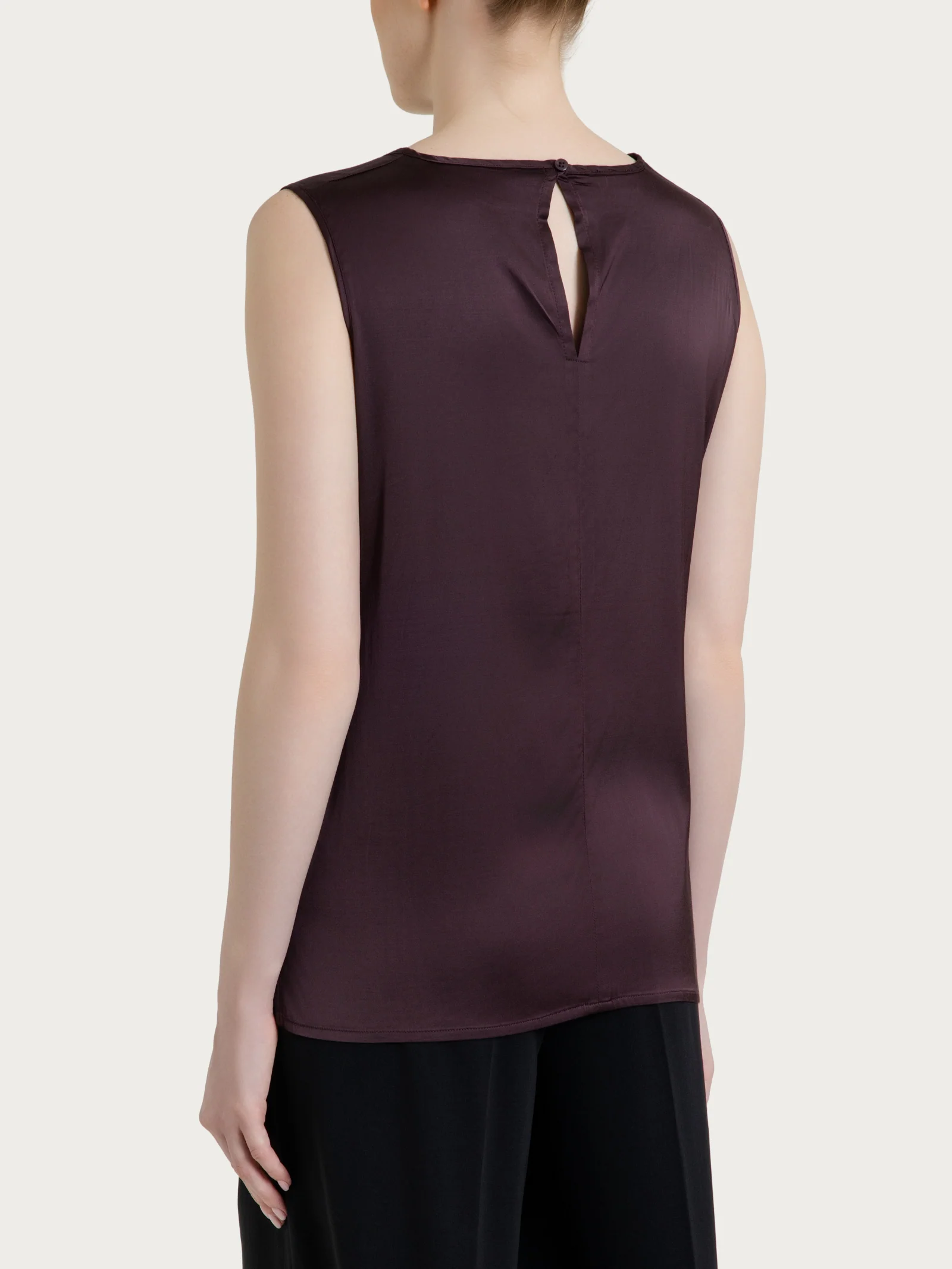 Top con spalla larga in Stretch Satin - Plum Truffle - Image 2