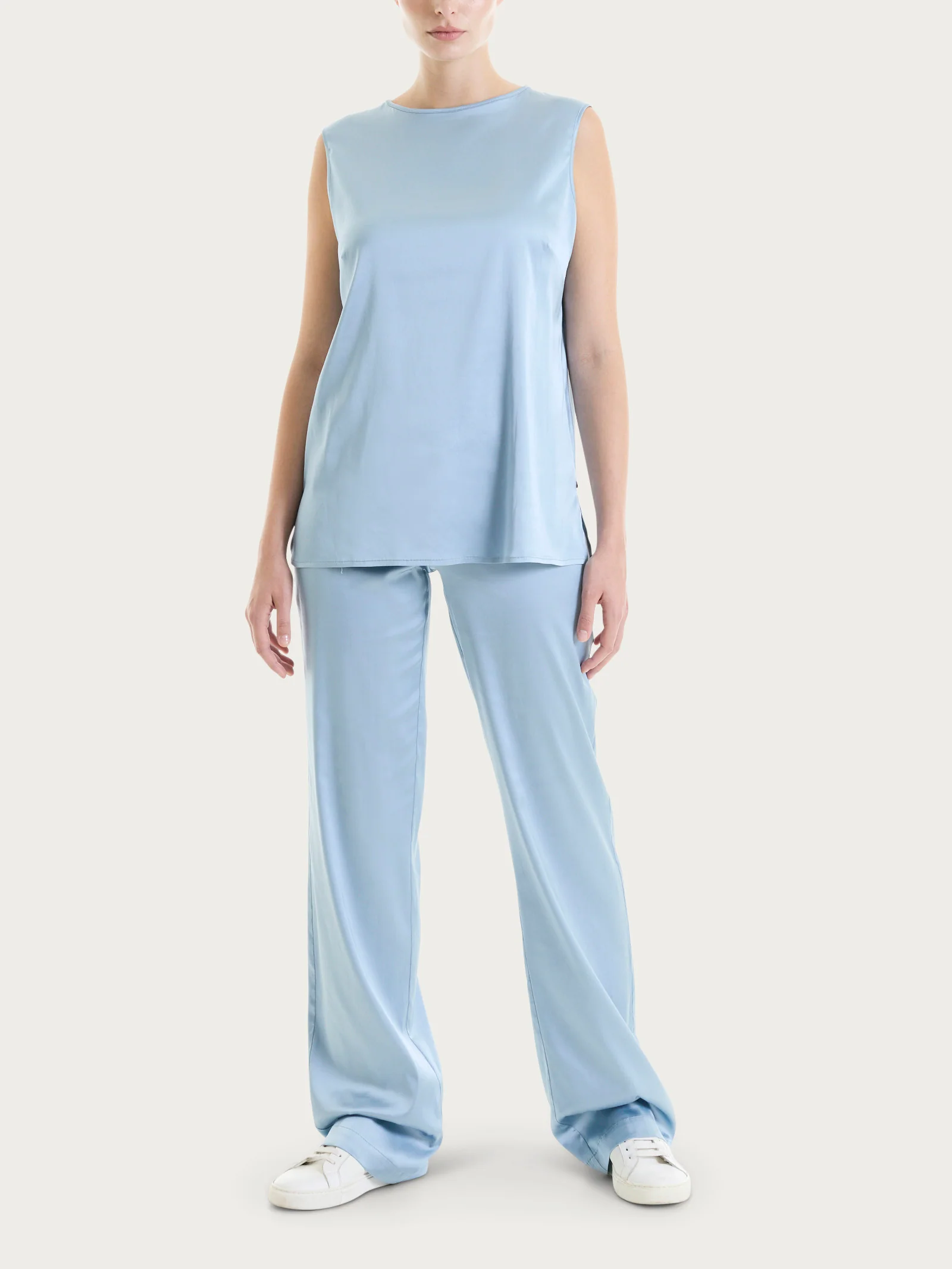 Top con spalla larga in Stretch Satin - Dusty Blue - Image 5