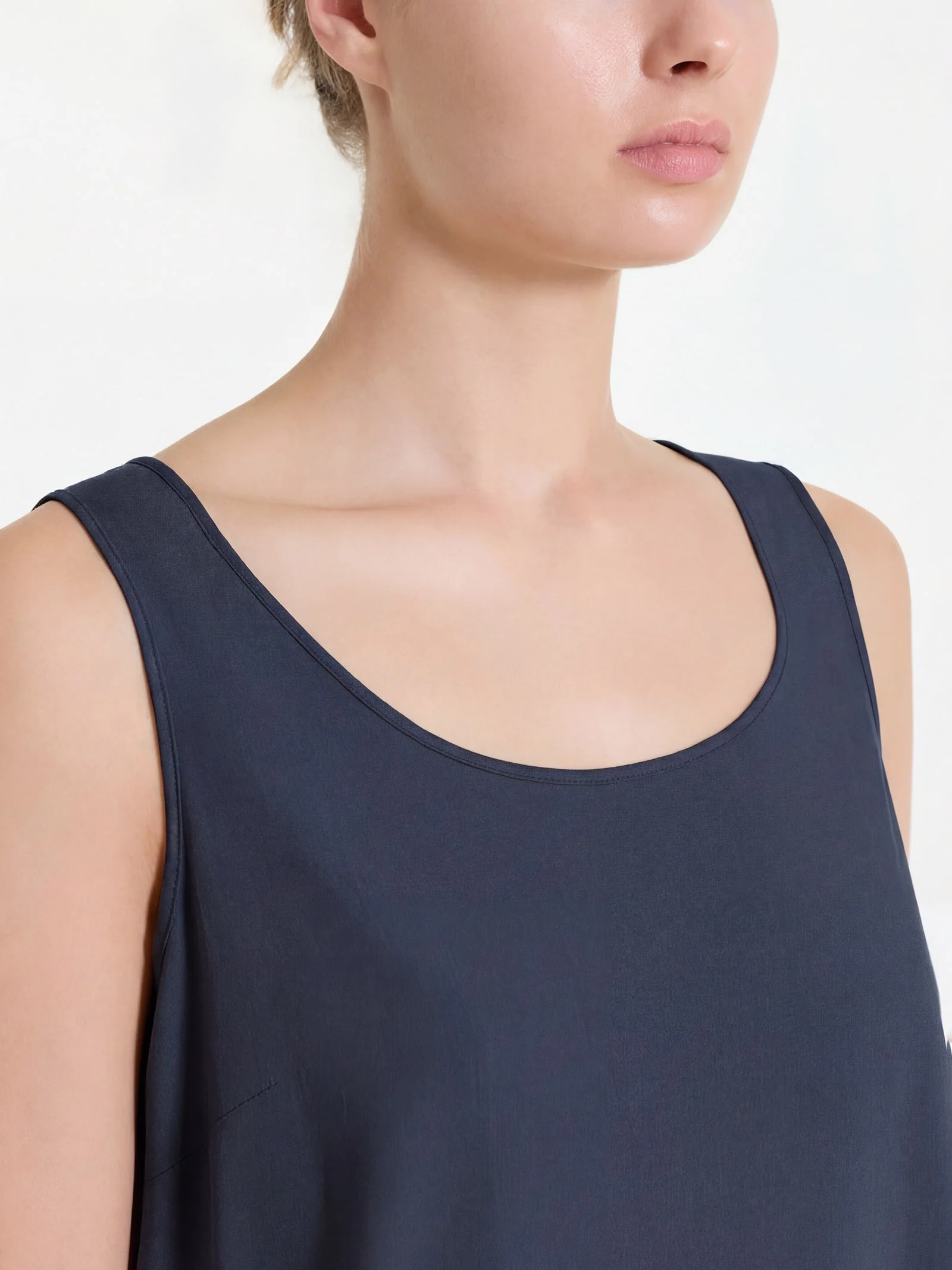 Top con spalla larga in Voile Stretch - Bleu - Image 3