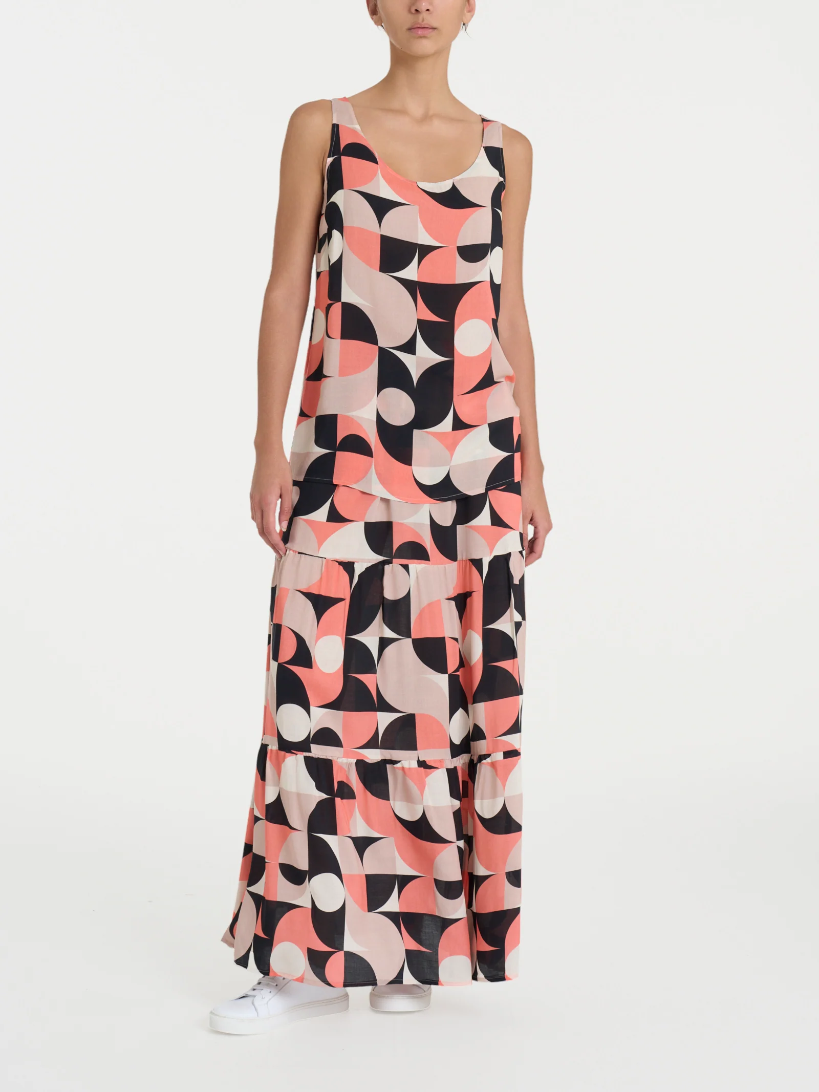 Top smanicato con geometric pattern in Ecoseta - Fant. Warm Taupe - Image 5