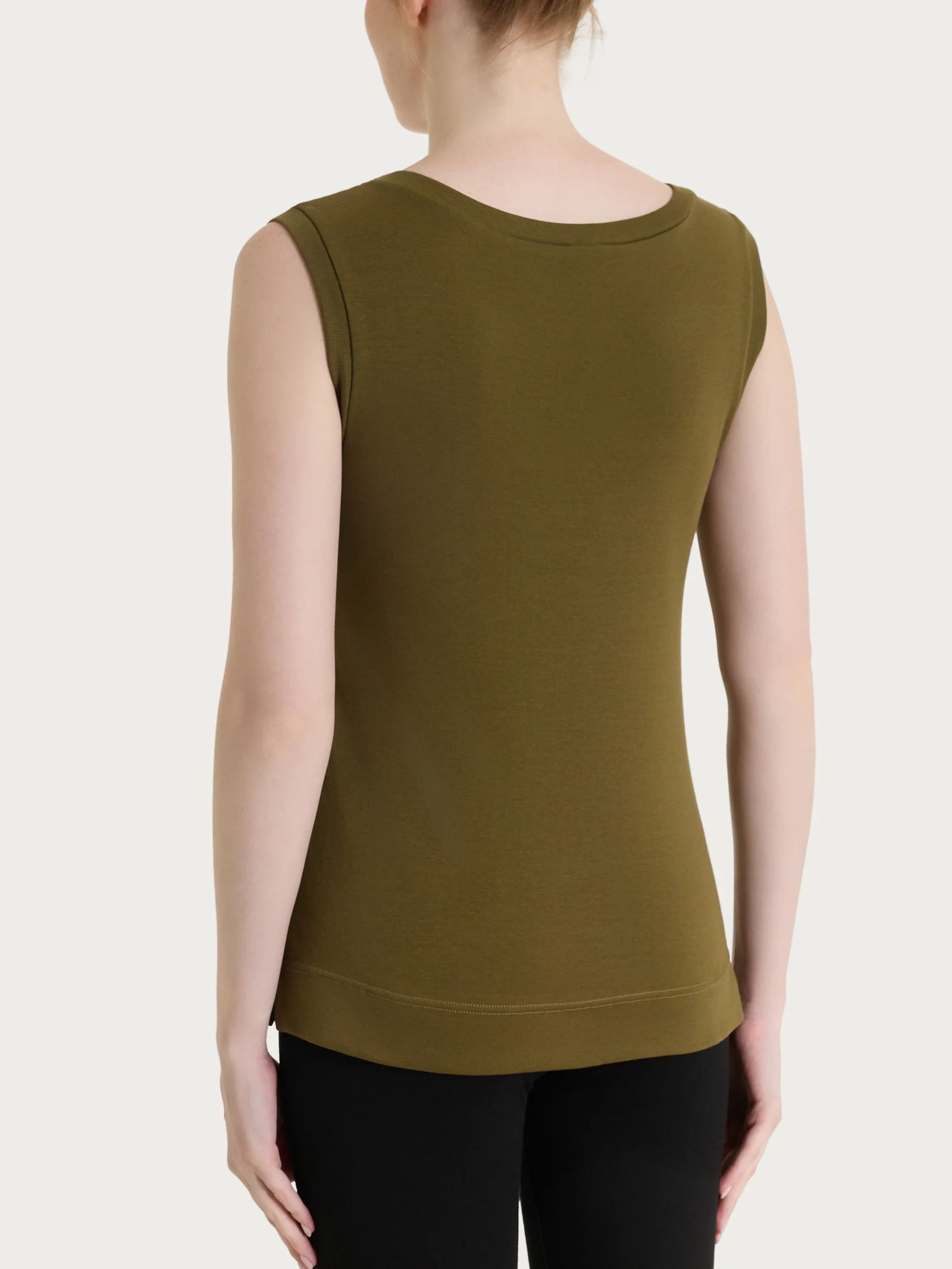 Top smanicato in Eco Cotton Stretch - Dark Olive - Image 2
