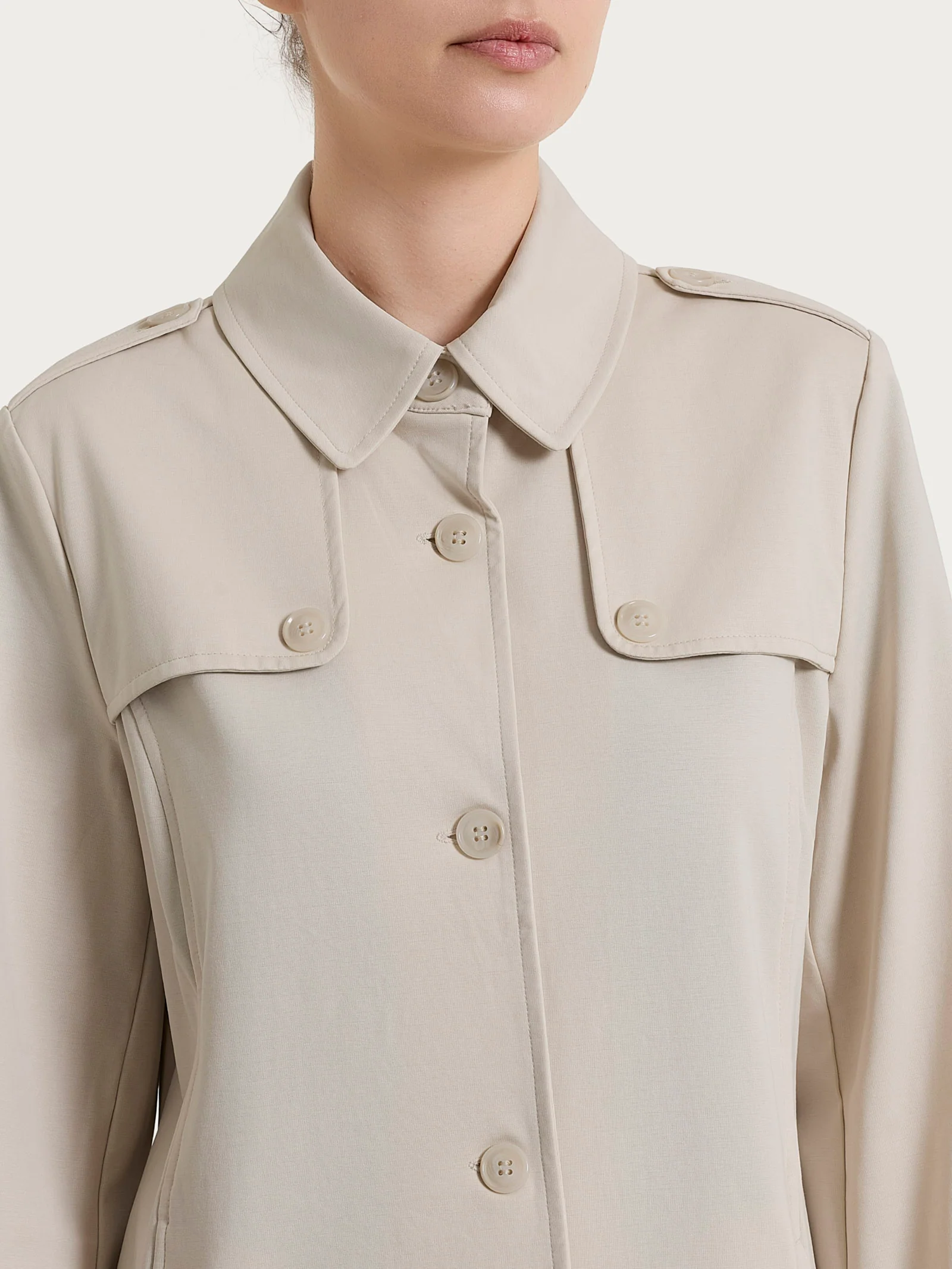 Trench lungo in Compact Light - Champignon - Image 4