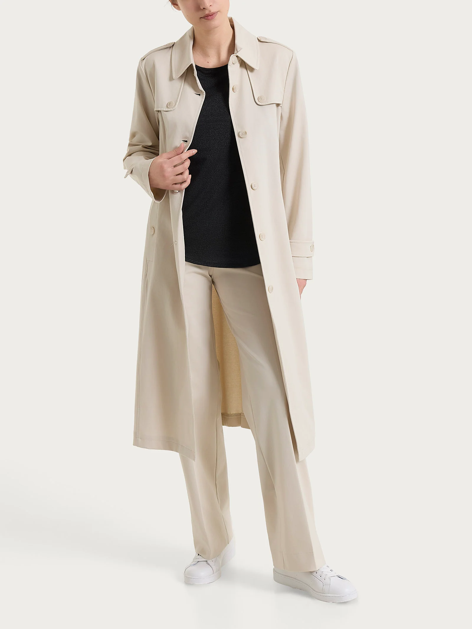 Trench lungo in Compact Light - Champignon - Image 5