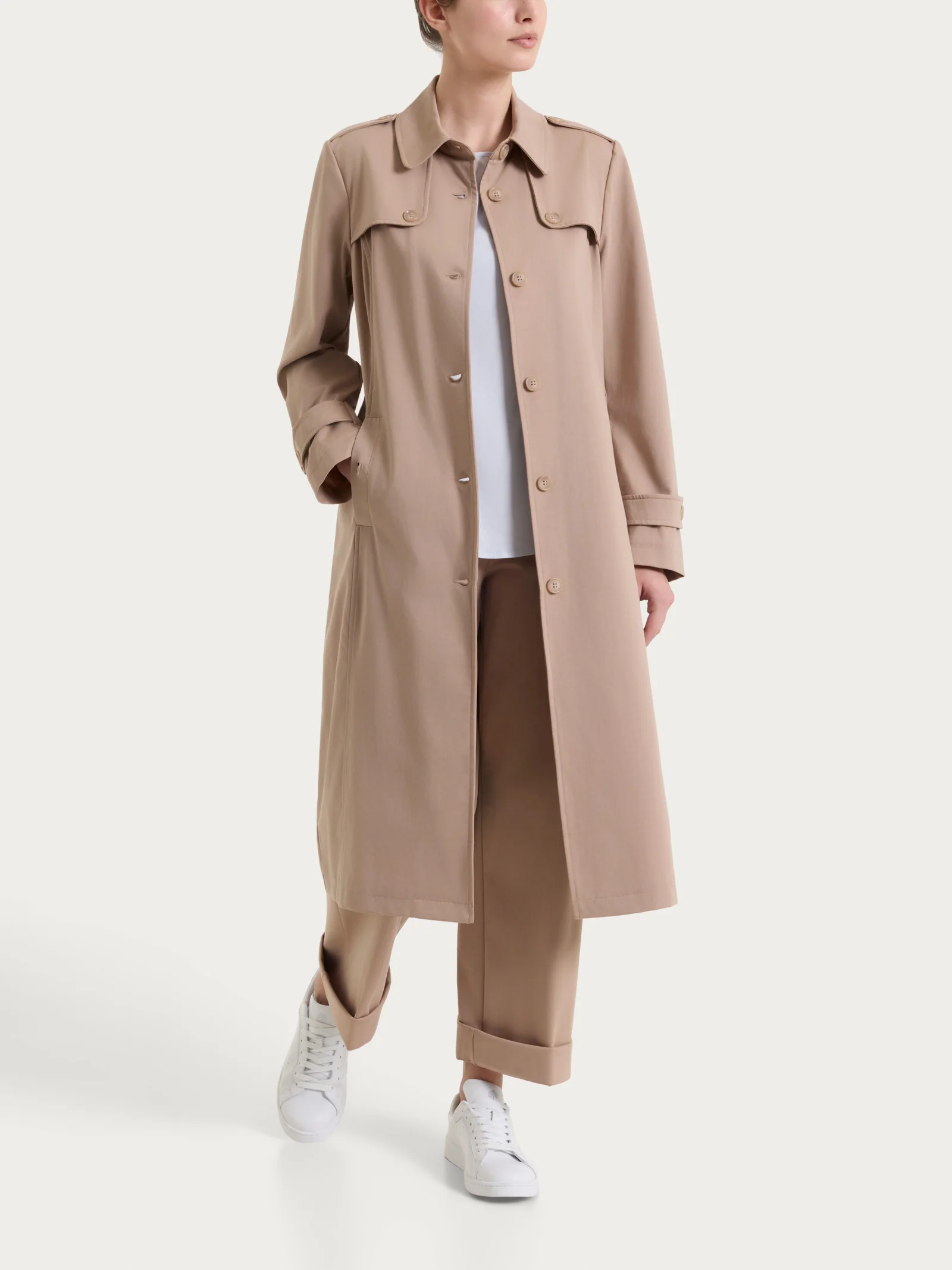 Trench lungo in Compact Light - Warm Taupe - Image 5