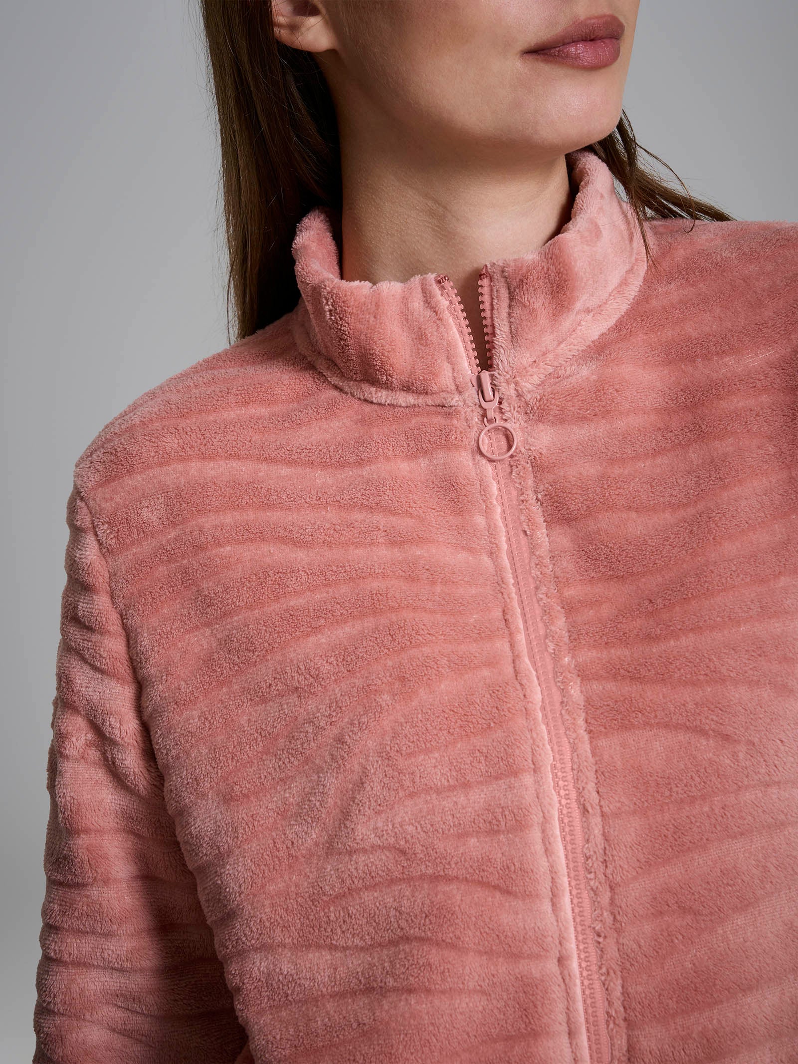 Tuta aperta con zip in Coral Fleece - Cork - Image 4