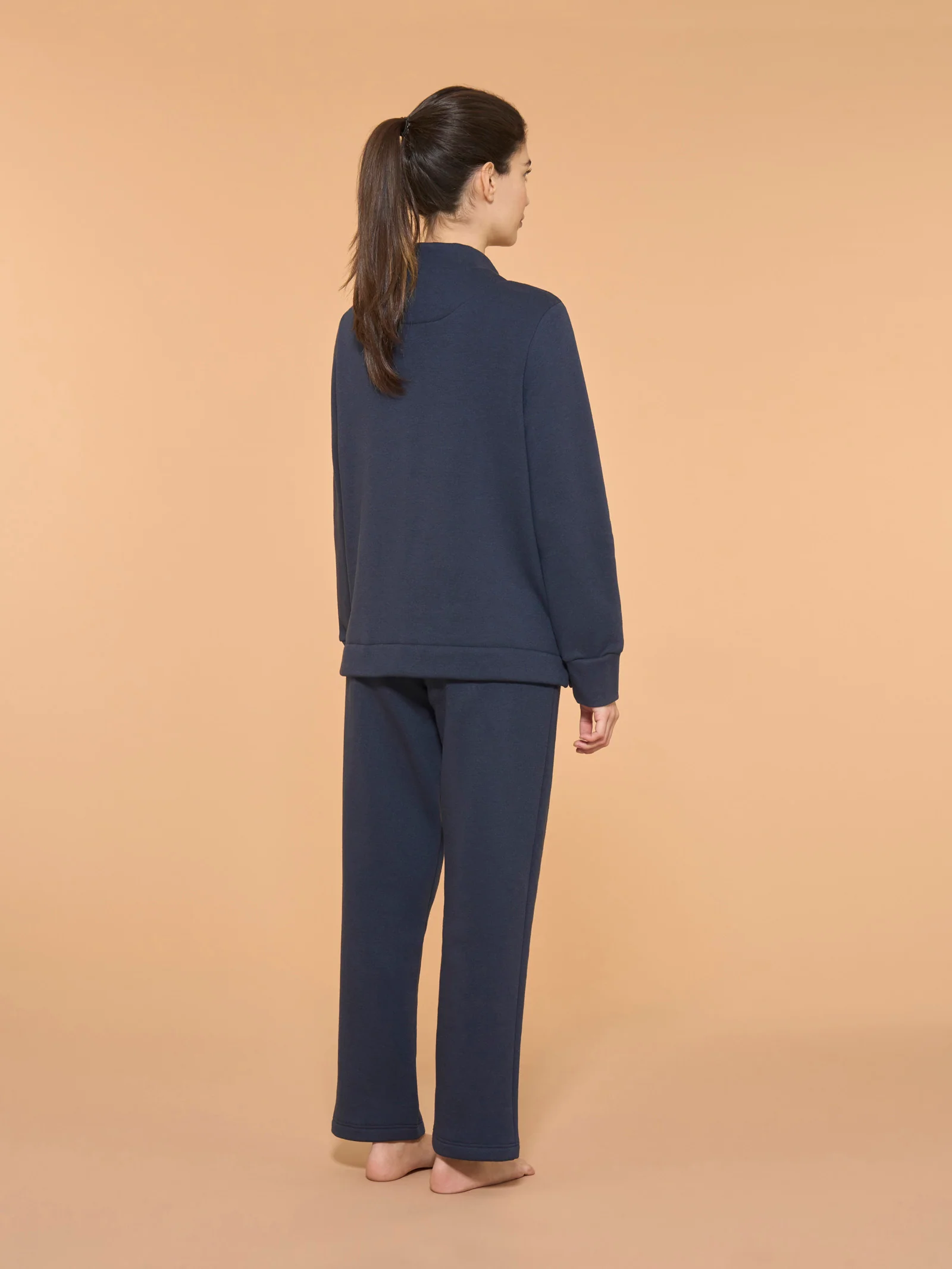 Tuta felpata con collo alto in morbido misto cotone - Navy Blazer - Image 2