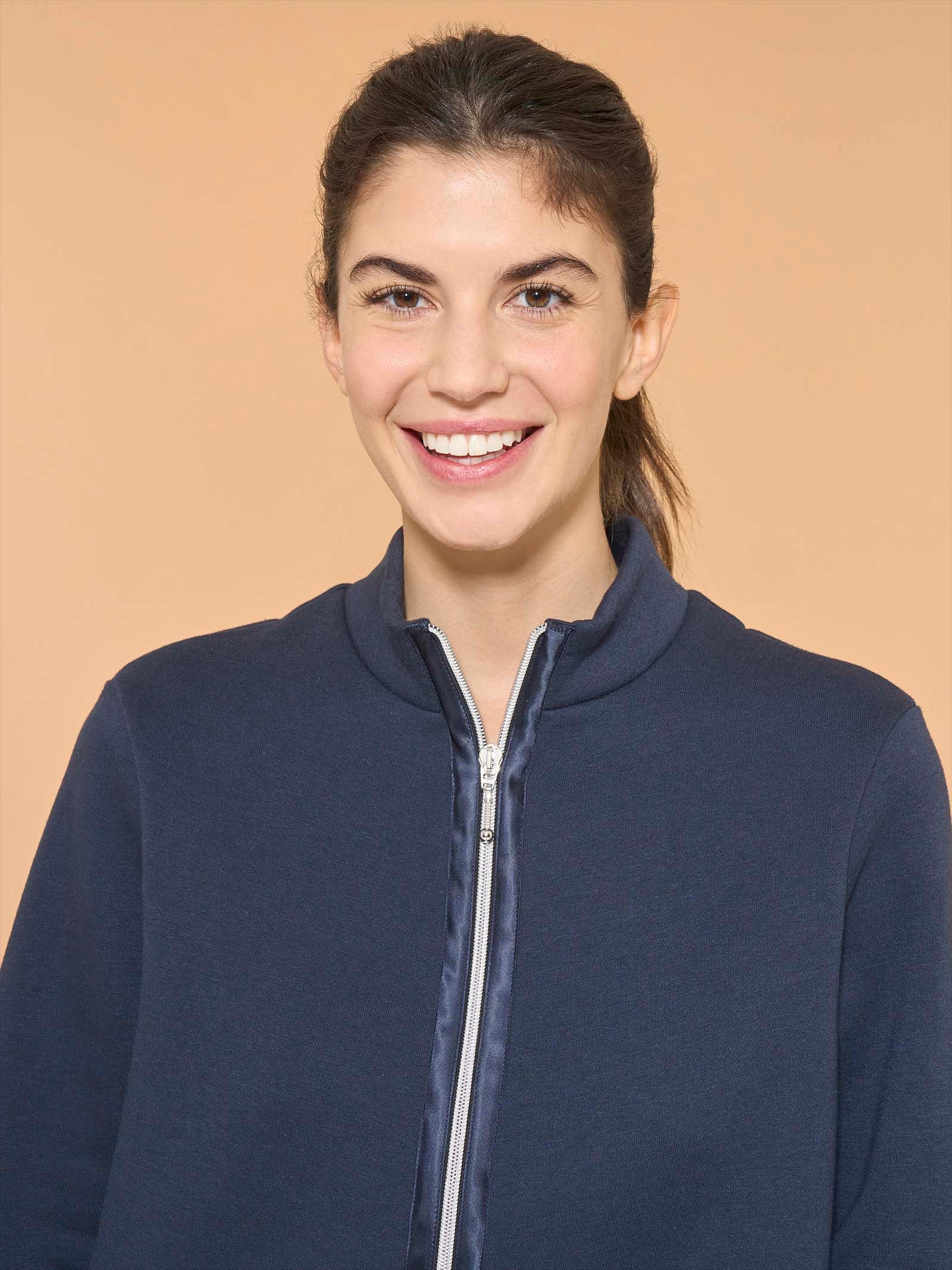 Tuta felpata con collo alto in morbido misto cotone - Navy Blazer - Image 3