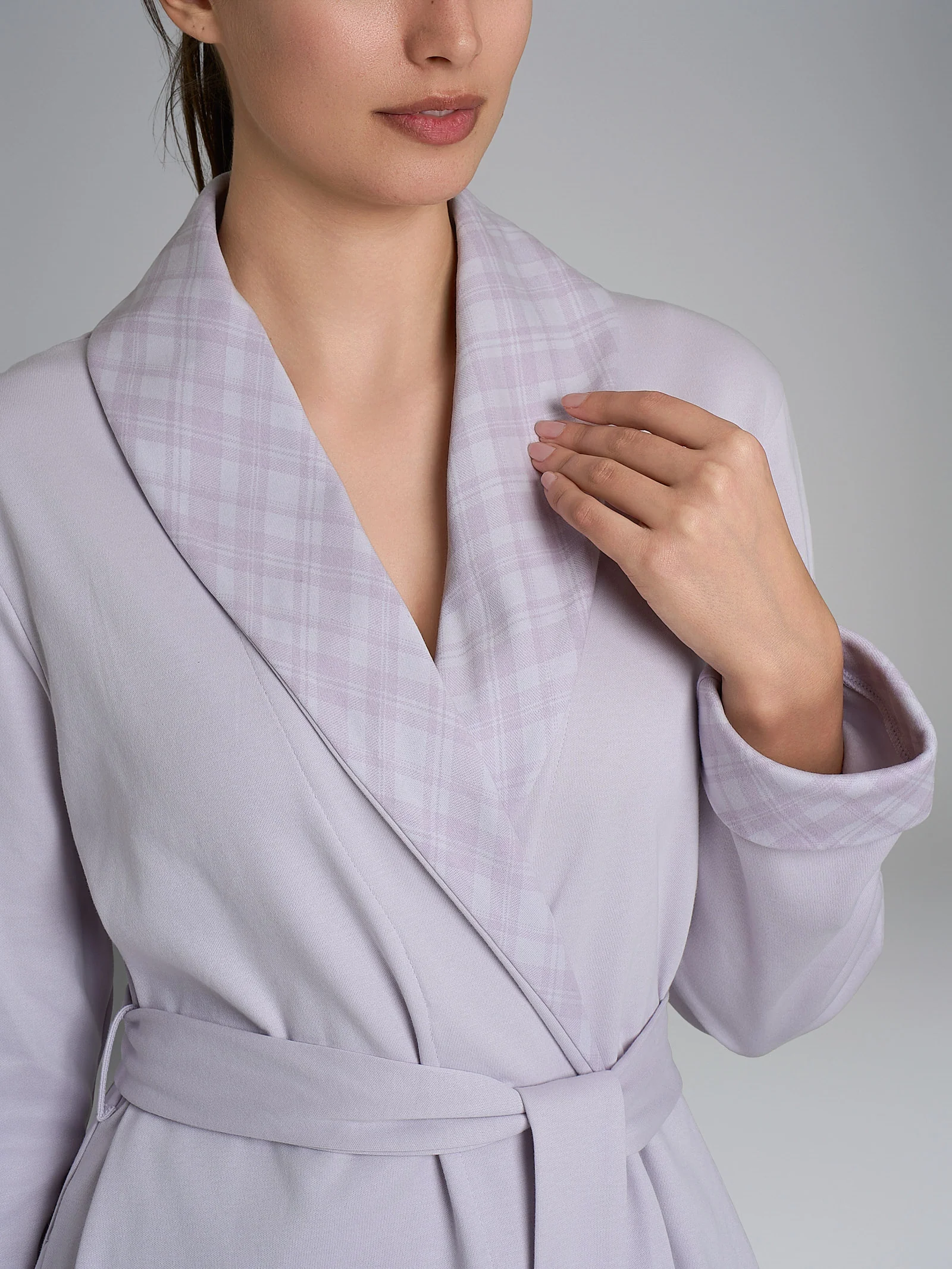 Vestaglia con cintura in Interlock di cotone - Fant. Lavender Blue - Image 3