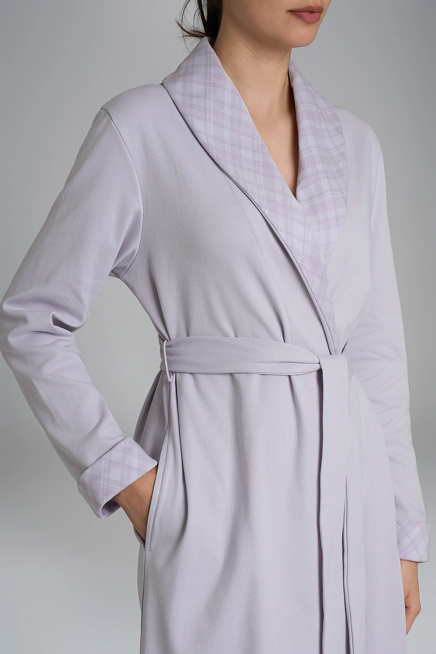 Vestaglia con cintura in Interlock di cotone - Fant. Lavender Blue - Image 4