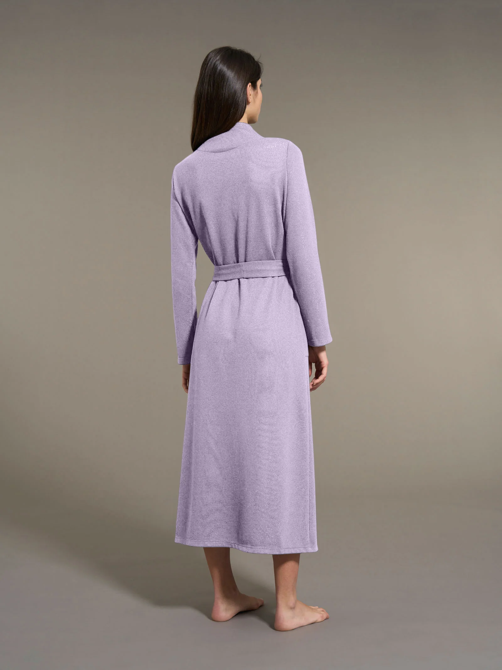 Vestaglia lunga alla caviglia in Cotton Eco Pile e Lurex - Lilla - Image 2