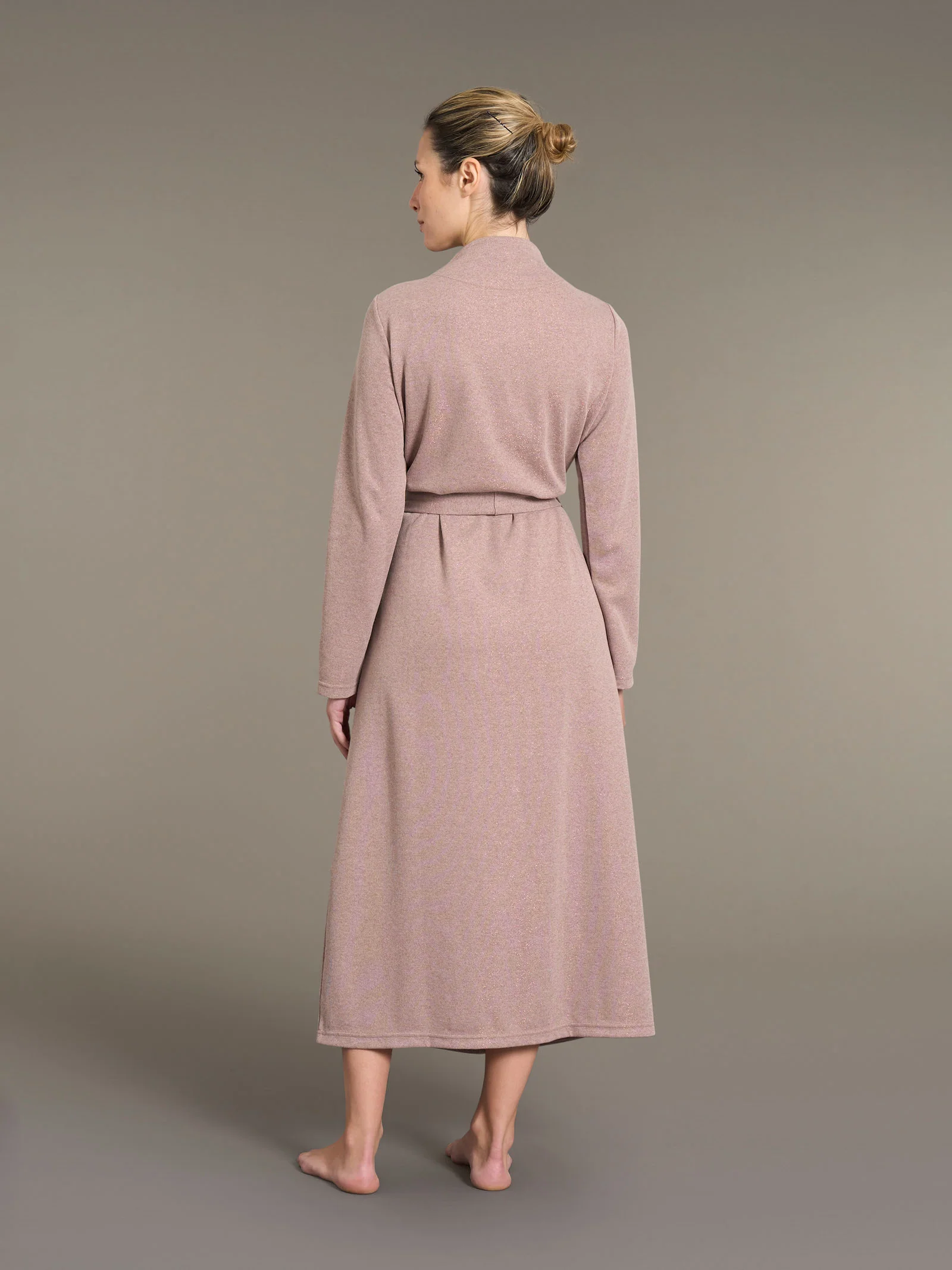 Vestaglia lunga alla caviglia in Cotton Eco Pile e Lurex - Terra - Image 2
