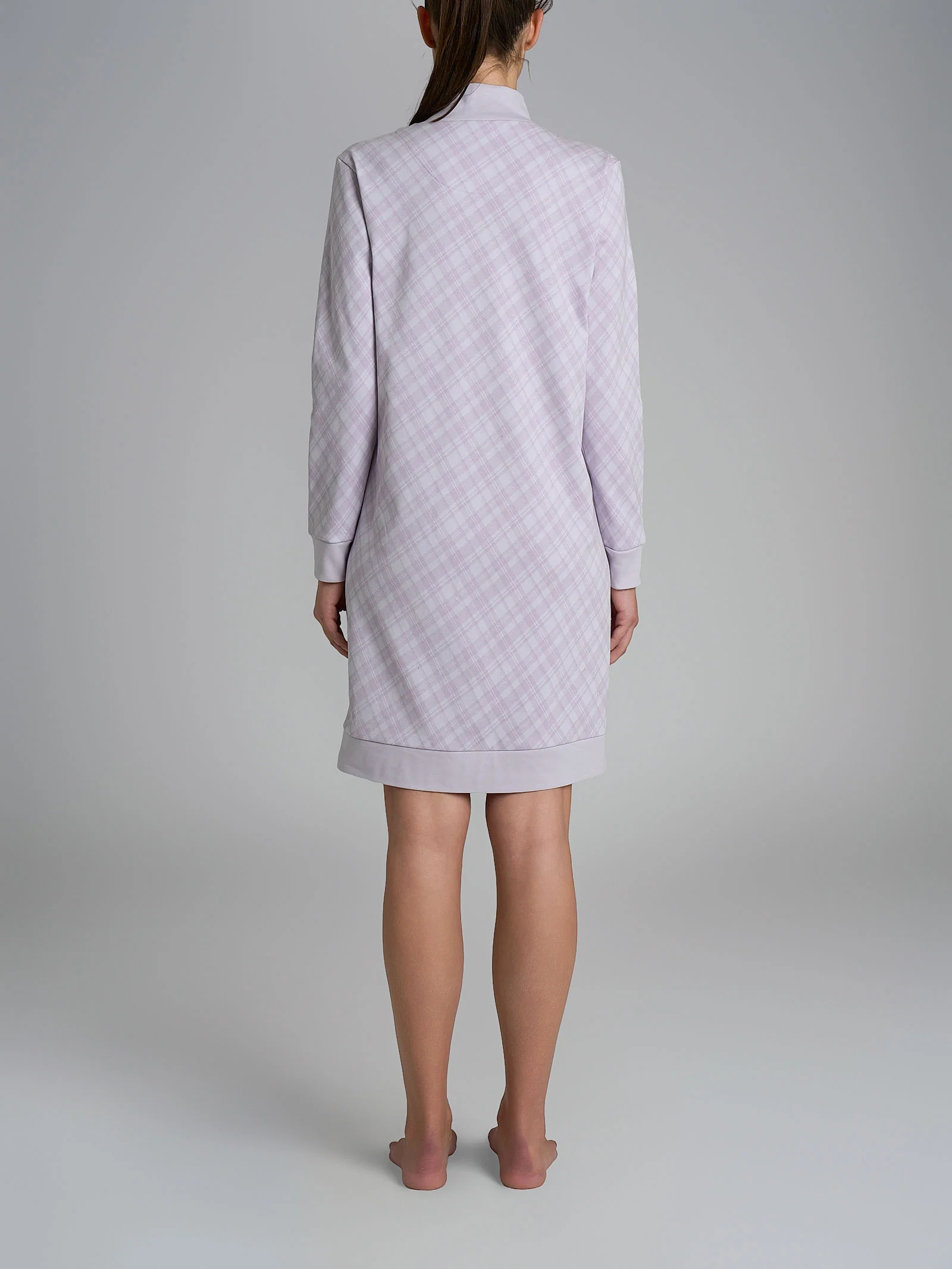 Vestaglia tartan aperta con collo alto in Interlock di cotone - Fant. Lavender Blue - Image 2