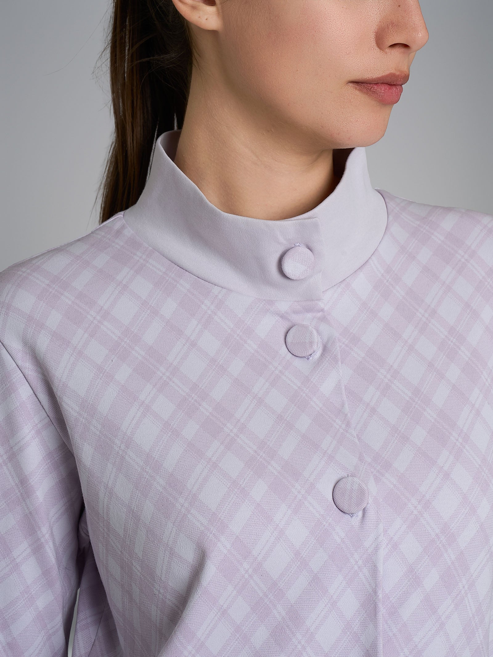 Vestaglia tartan aperta con collo alto in Interlock di cotone - Fant. Lavender Blue - Image 4