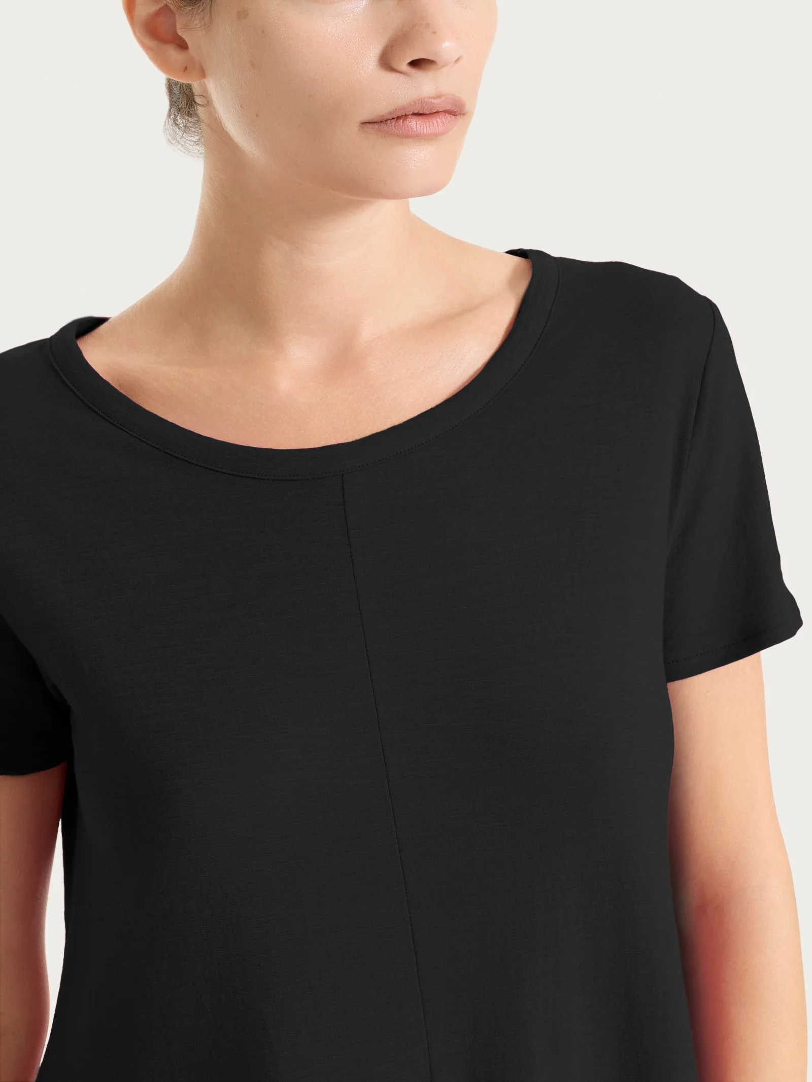 Vestito corto con balze asimmetriche in Slub Jersey di Cotone - Nero - Image 3