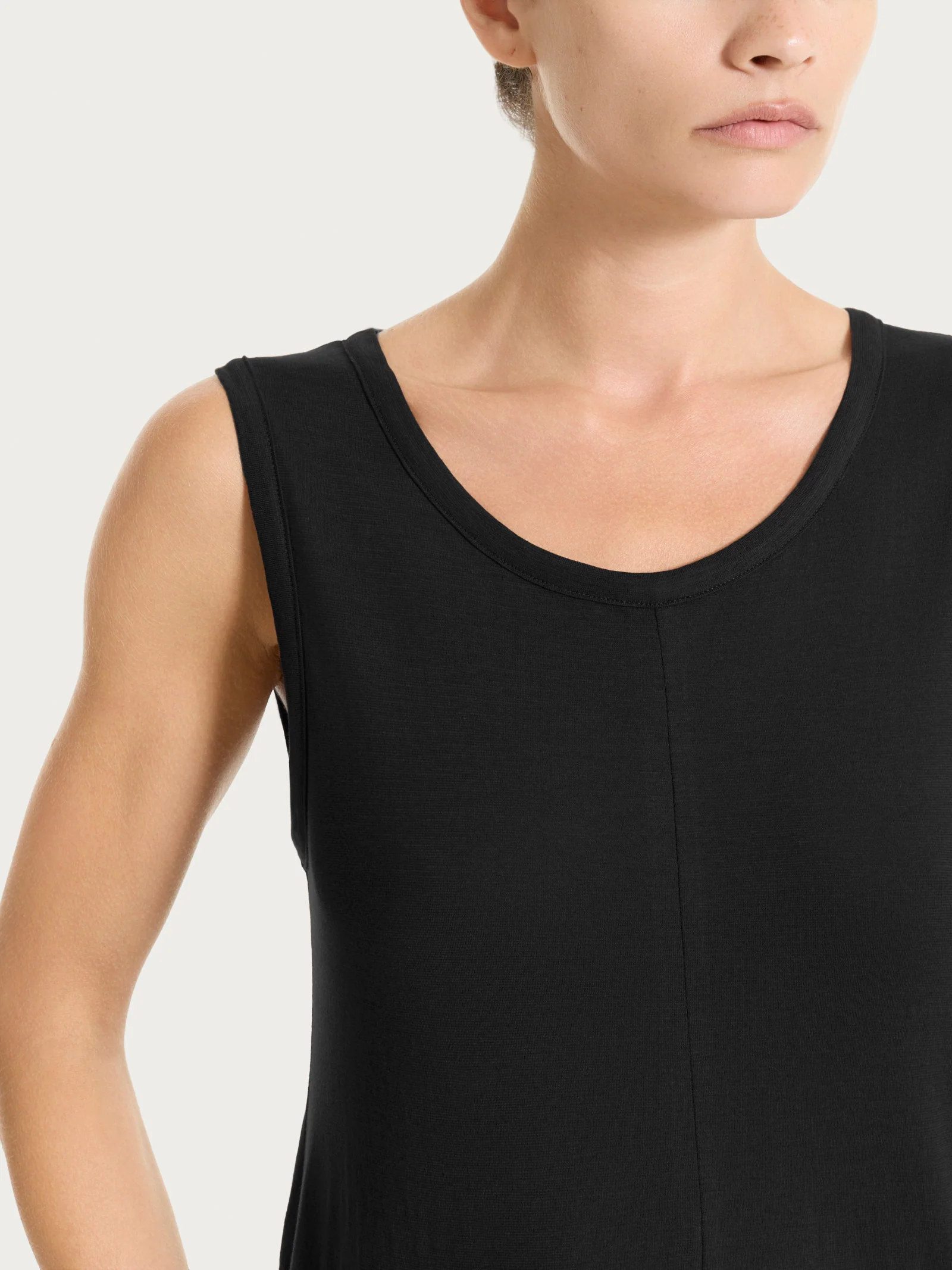 Vestito lungo con balze asimmetriche in Slub Jersey di Cotone - Nero - Image 3