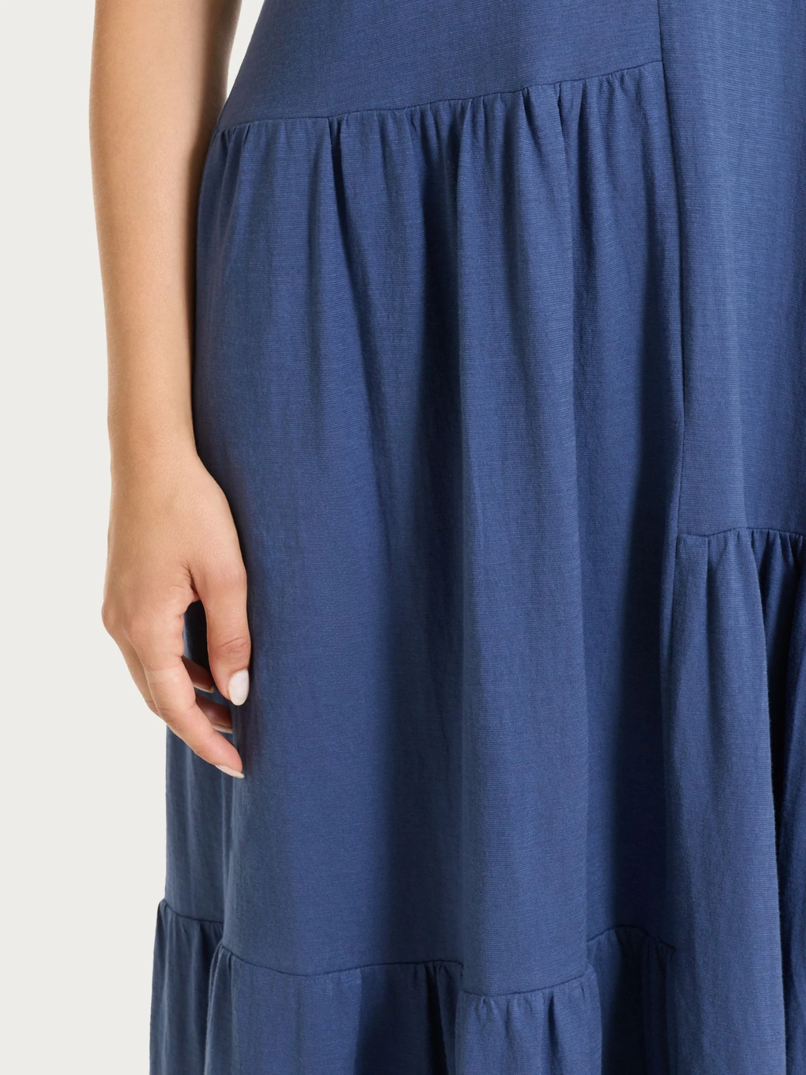 Vestito lungo con balze asimmetriche in Slub Jersey di Cotone - Oceana - Image 3