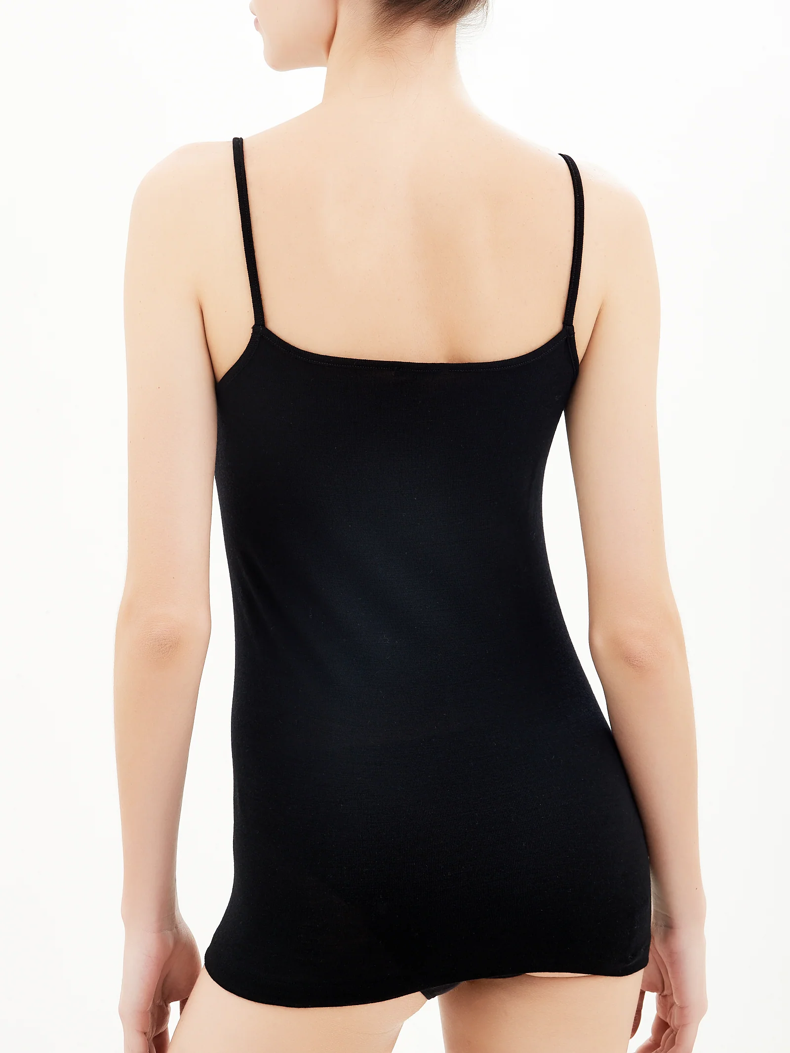 Wonderwool - Top in lana ultrafine con profili in raso - Nero - Image 4